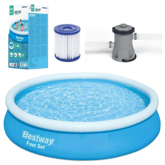 Piscină de grădină de culoare albastră cu filtru, 366 cm x 76 cm