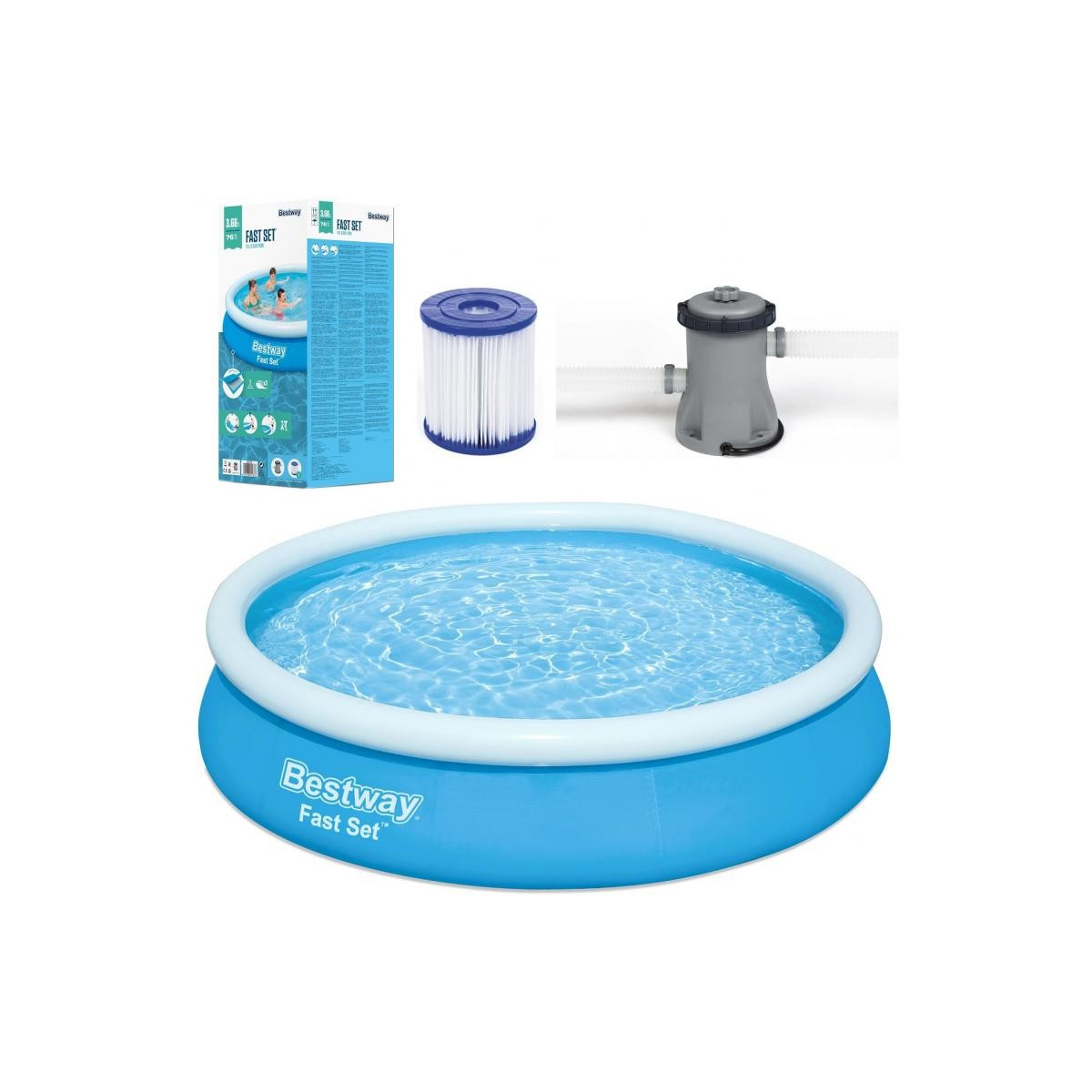 Piscină de grădină de culoare albastră cu filtru, 366 cm x 76 cm