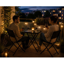 Set de mobilier pentru balcon, masă 50 × 50 cm + 2 scaune pliabile