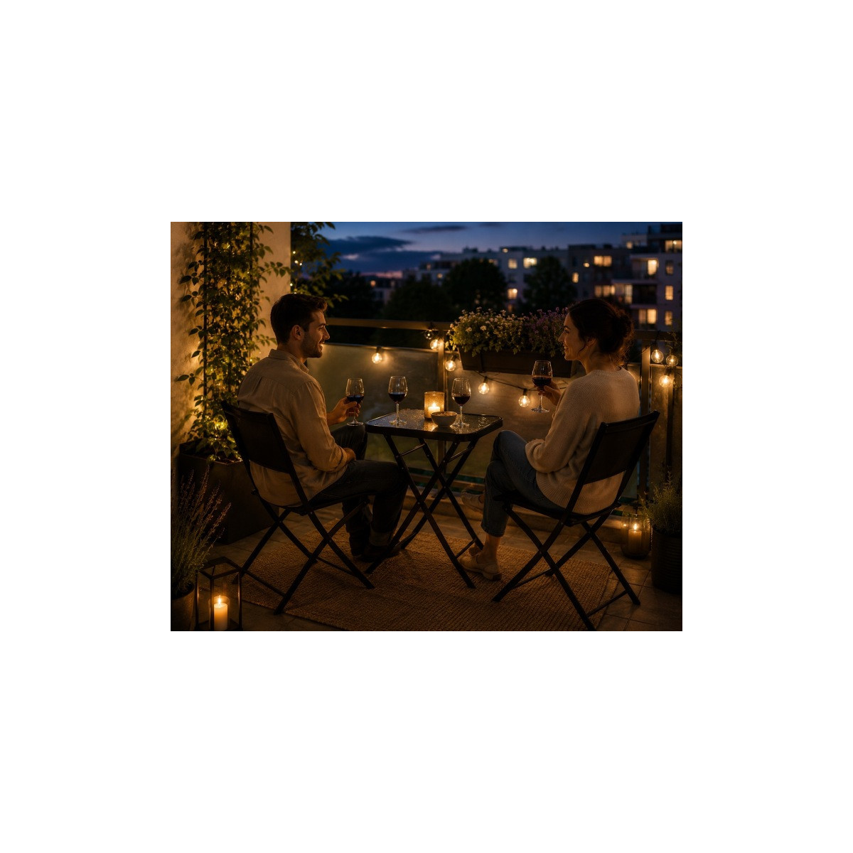 Set de mobilier pentru balcon, masă 50 × 50 cm + 2 scaune pliabile