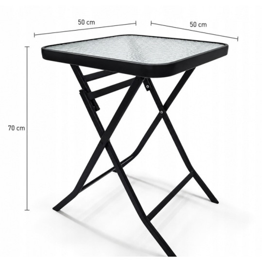 Set de mobilier pentru balcon, masă 50 × 50 cm + 2 scaune pliabile
