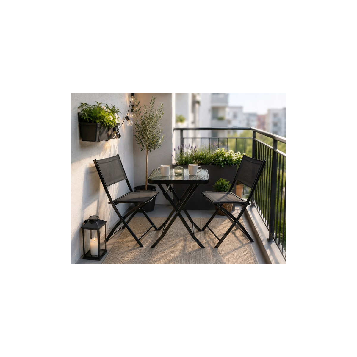 Set de mobilier pentru balcon, masă 50 × 50 cm + 2 scaune pliabile
