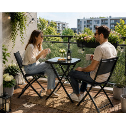 Set de mobilier pentru balcon, masă 50 × 50 cm + 2 scaune pliabile