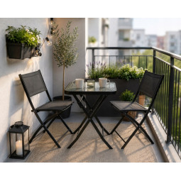 Set de mobilier pentru balcon, masă 50 × 50 cm + 2 scaune pliabile