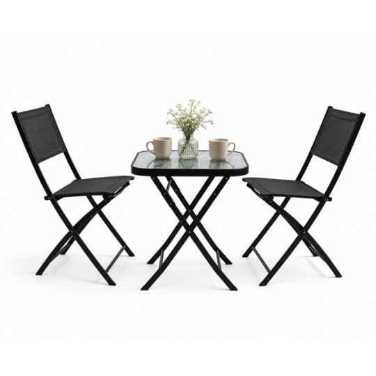 Set de mobilier pentru balcon, masă 50 × 50 cm + 2 scaune pliabile