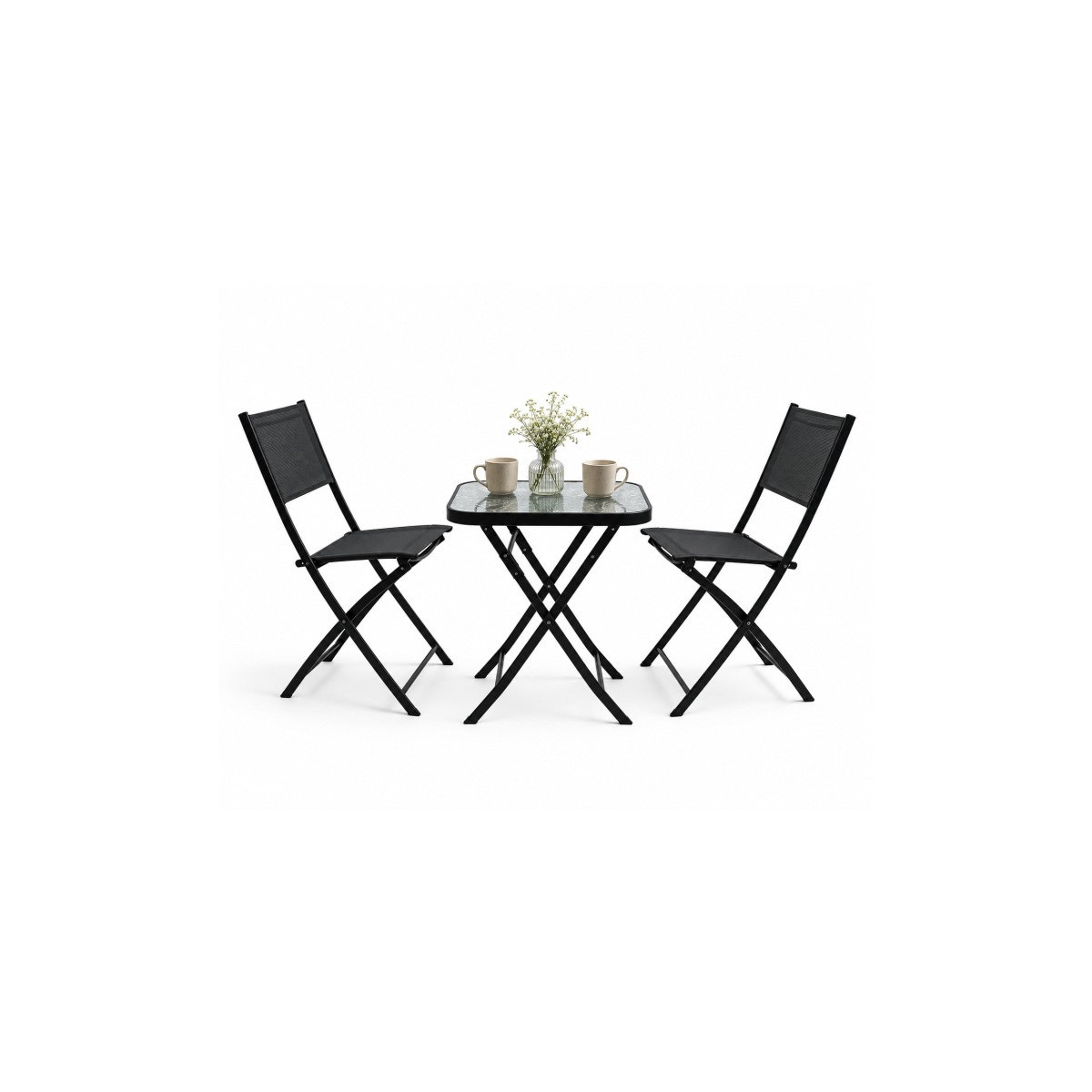 Set de mobilier pentru balcon, masă 50 × 50 cm + 2 scaune pliabile