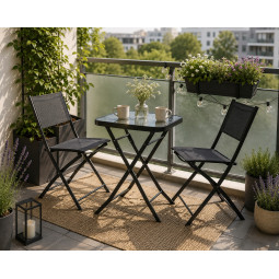 Set de mobilier pentru balcon, masă 50 × 50 cm + 2 scaune pliabile