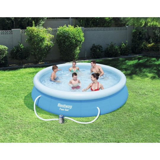 Piscină de grădină de culoare albastră cu filtru, 366 cm x 76 cm
