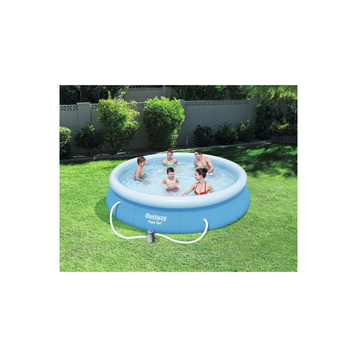 Piscină de grădină de culoare albastră cu filtru, 366 cm x 76 cm