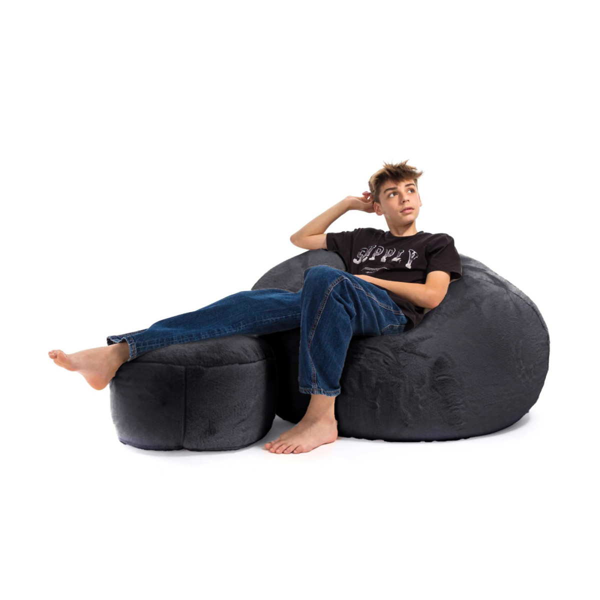 Moulé pouf cu taburetă în culoarea gri închis