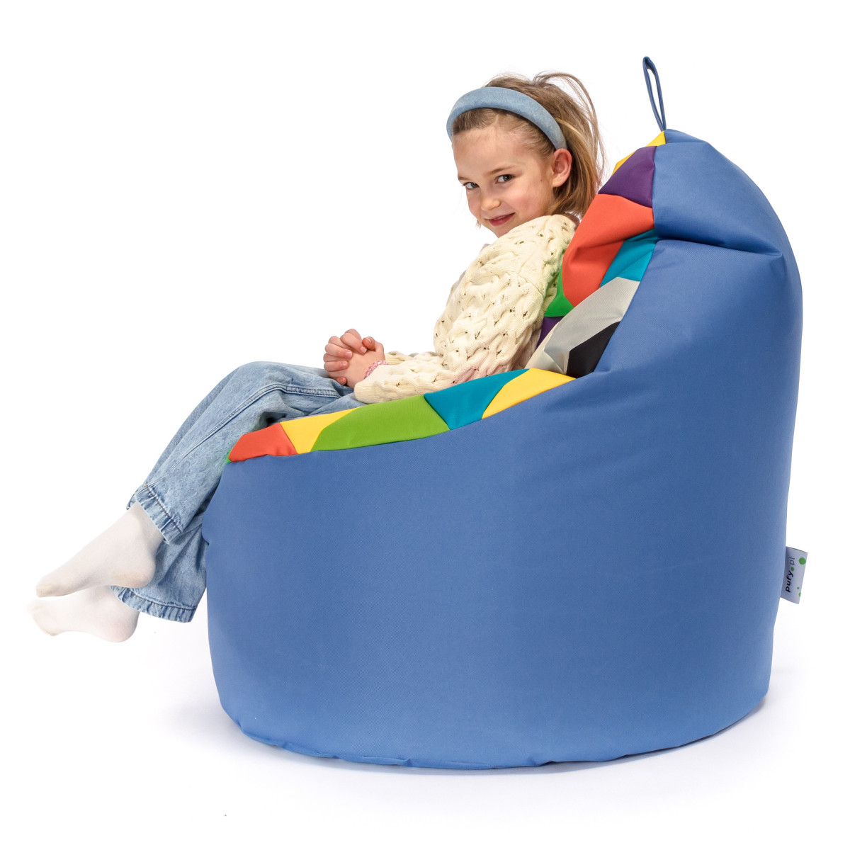 Fotoliu puf Sako din poliester – fotoliu tip sac confortabil, culoare albastră.