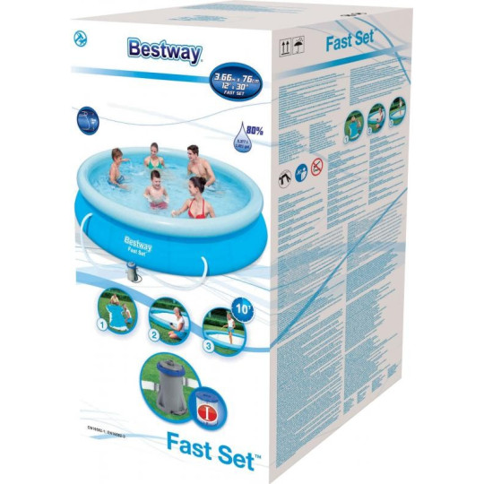 Piscină de grădină de culoare albastră cu filtru, 366 cm x 76 cm