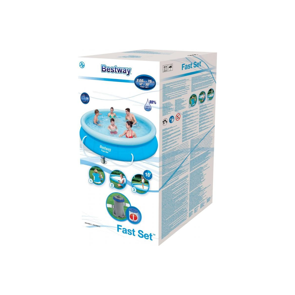 Piscină de grădină de culoare albastră cu filtru, 366 cm x 76 cm