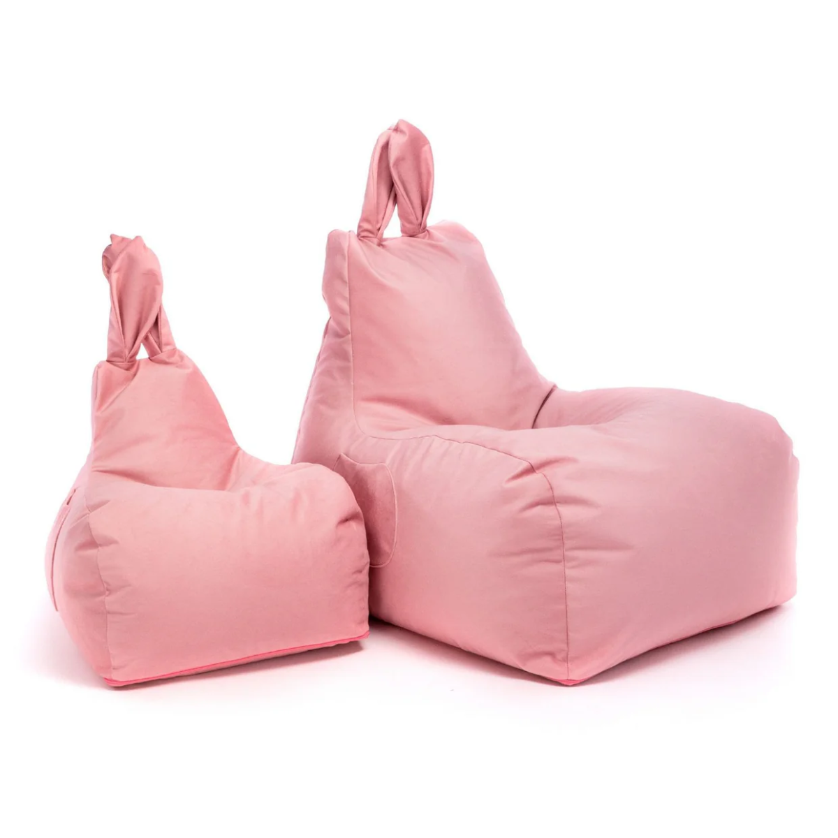 Fotoliu puf Bunny L – iepuraș plușat, culoare roz.