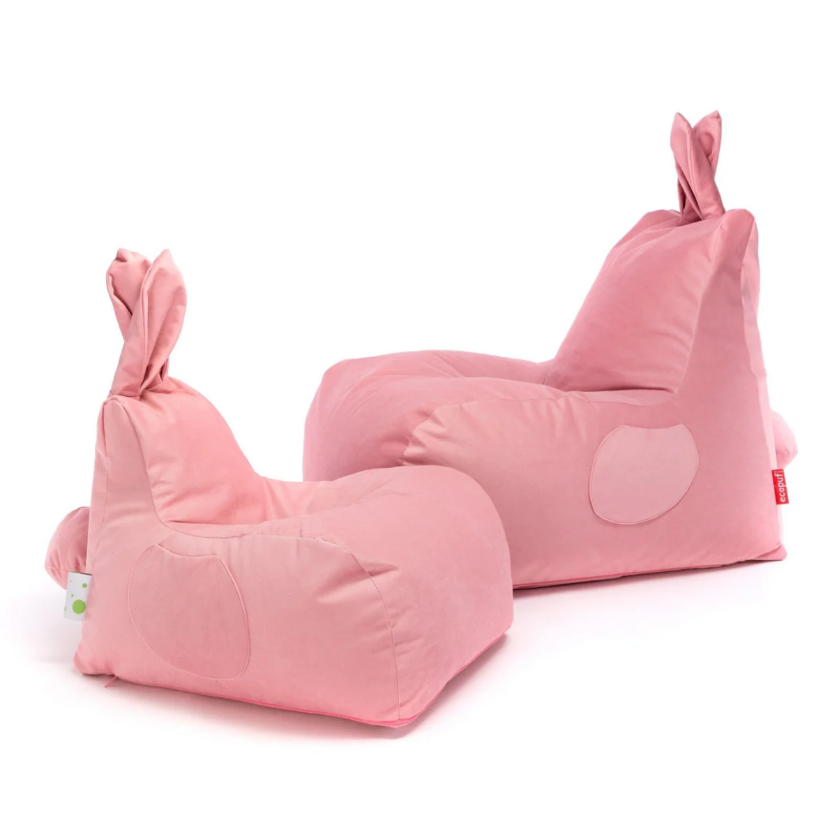 Fotoliu puf Bunny L – iepuraș plușat, culoare roz.