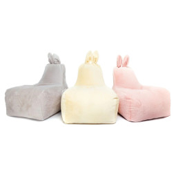 Huňat fotoliu de relaxare Bunny L pentru copii, de culoare crem