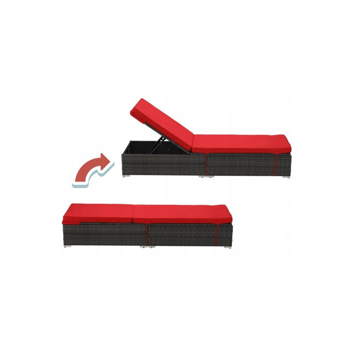 Șezlong de grădină din ratan cu perne roșii