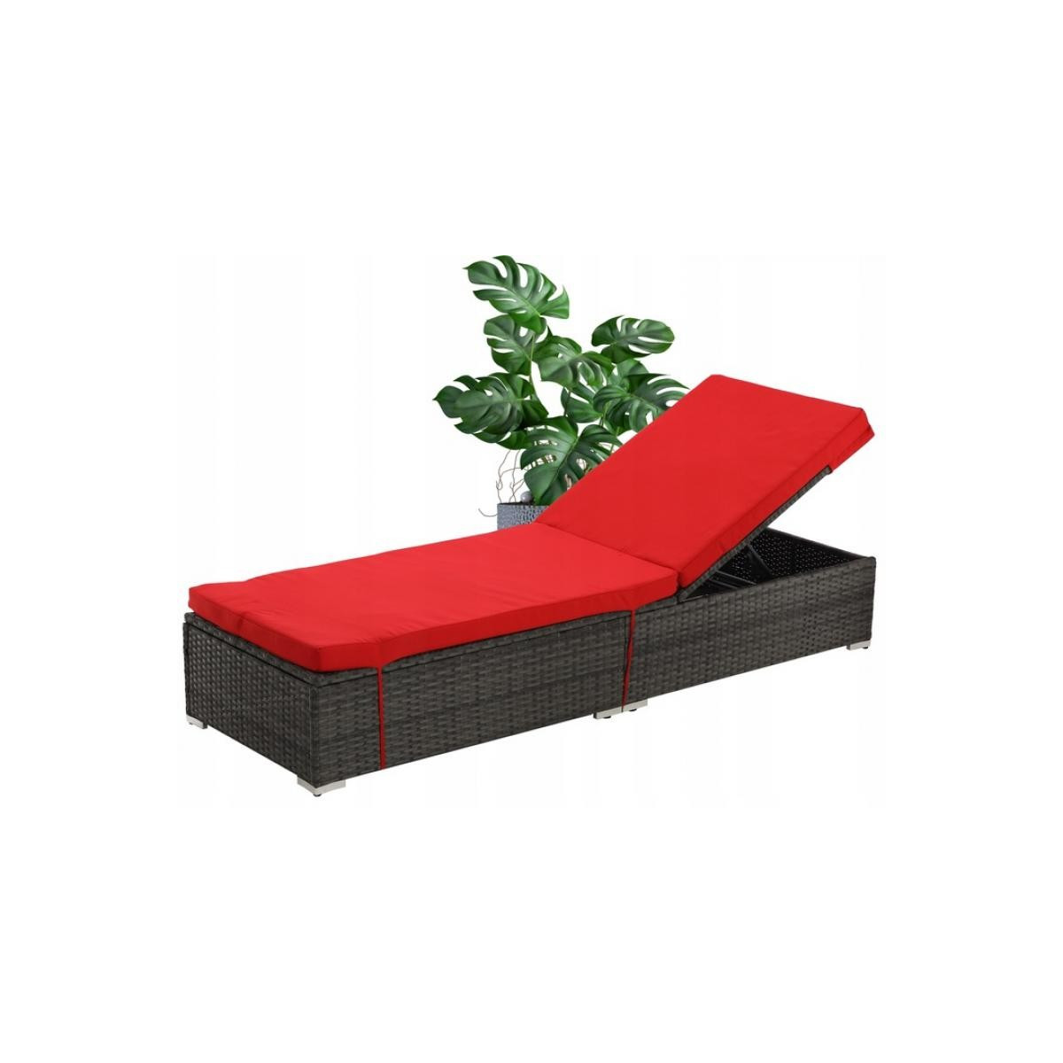 Șezlong de grădină din ratan cu perne roșii