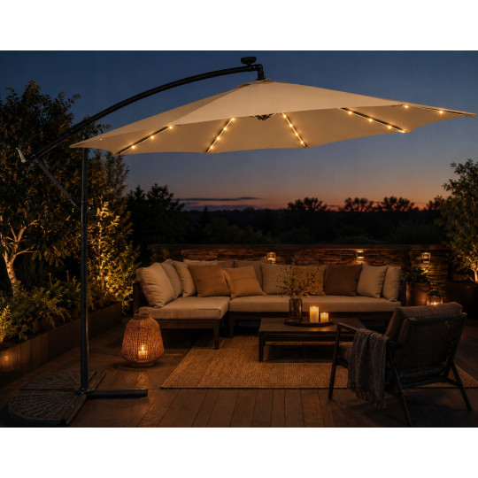 Umbrelă de grădină pliabilă cu LED, 300 cm, bej închis