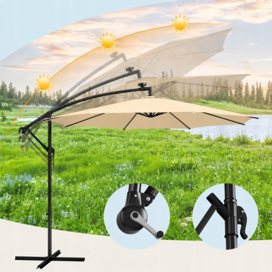 Umbrelă de grădină pliabilă cu LED, 300 cm, bej închis
