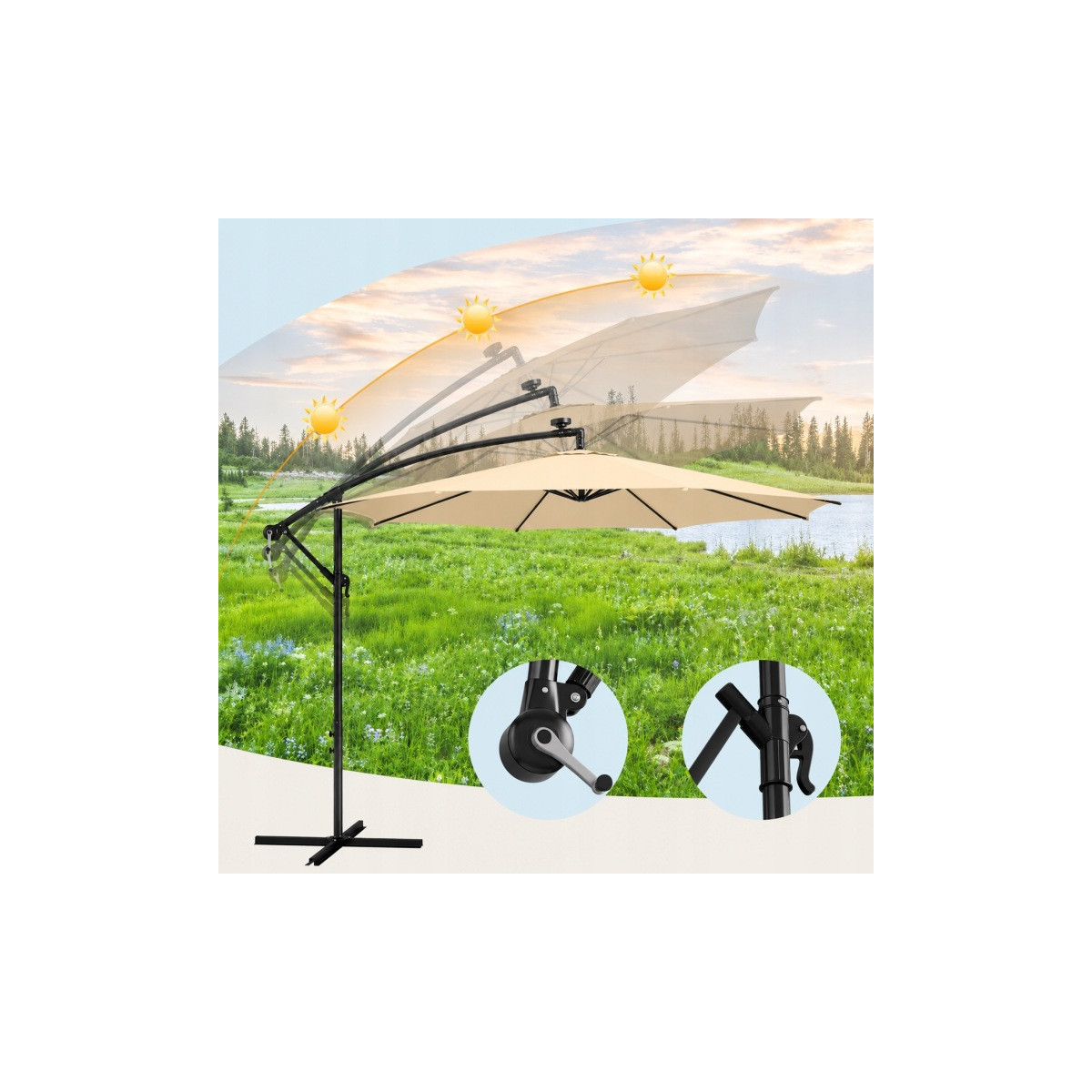 Umbrelă de grădină pliabilă cu LED, 300 cm, bej închis