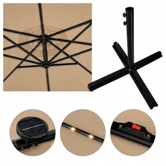 Umbrelă de grădină pliabilă cu LED, 300 cm, bej închis