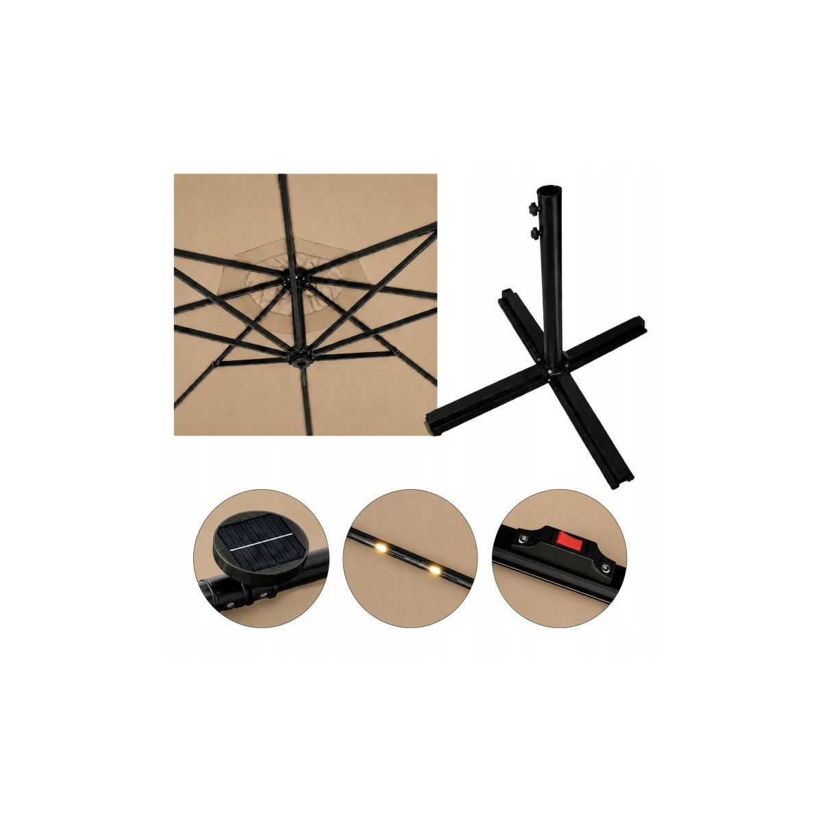 Umbrelă de grădină pliabilă cu LED, 300 cm, bej închis
