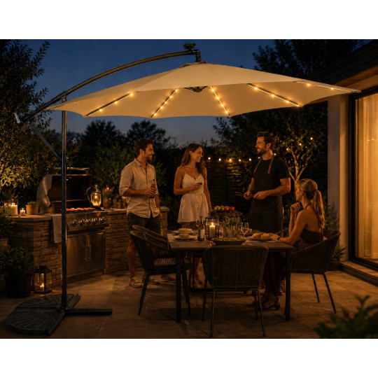 Umbrelă de grădină pliabilă cu LED, 300 cm, bej închis