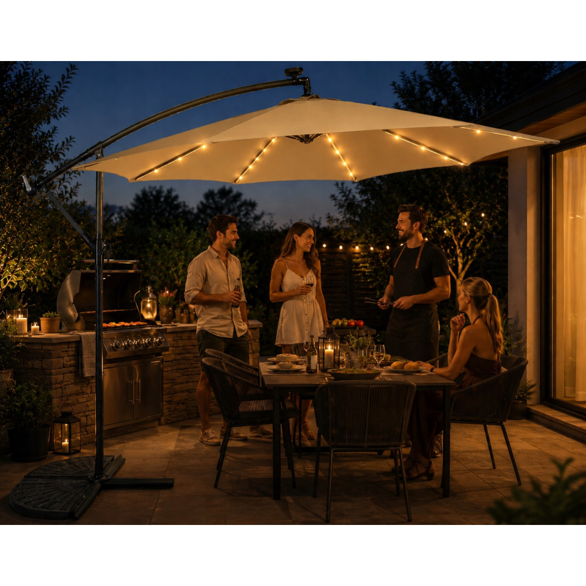 Umbrelă de grădină pliabilă cu LED, 300 cm, bej închis