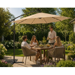 Umbrelă de grădină pliabilă cu LED, 300 cm, bej închis