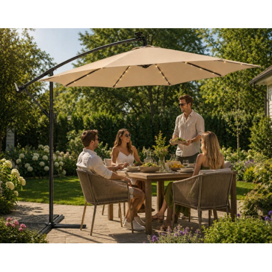Umbrelă de grădină pliabilă cu LED, 300 cm, bej închis