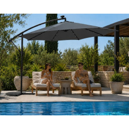Umbrelă de soare LED originală, 300 cm, de culoare gri închis.