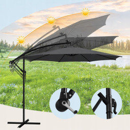 Umbrelă de soare LED originală, 300 cm, de culoare gri închis.