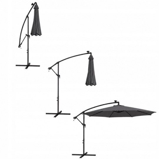 Umbrelă de soare LED originală, 300 cm, de culoare gri închis.