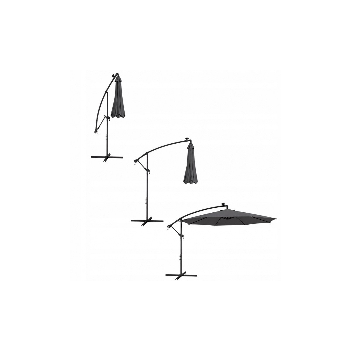 Umbrelă de soare LED originală, 300 cm, de culoare gri închis.