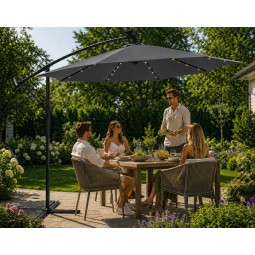 Umbrelă de soare LED originală, 300 cm, de culoare gri închis.