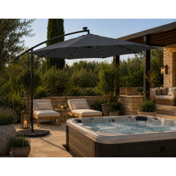 Umbrelă de soare LED originală, 300 cm, de culoare gri închis.