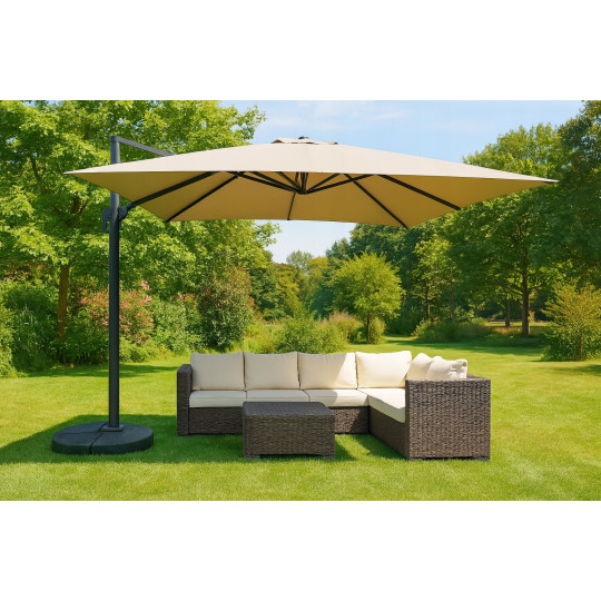 Umbrelă de grădină din aluminiu ROMA 300 cm cu braț lateral, bej