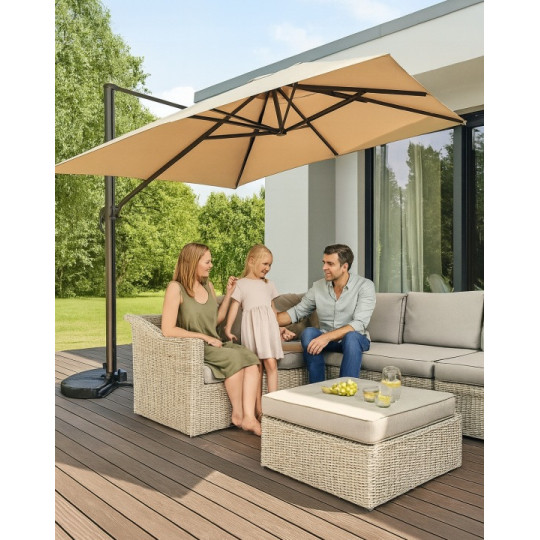 Umbrelă de grădină din aluminiu ROMA 300 cm cu braț lateral, bej
