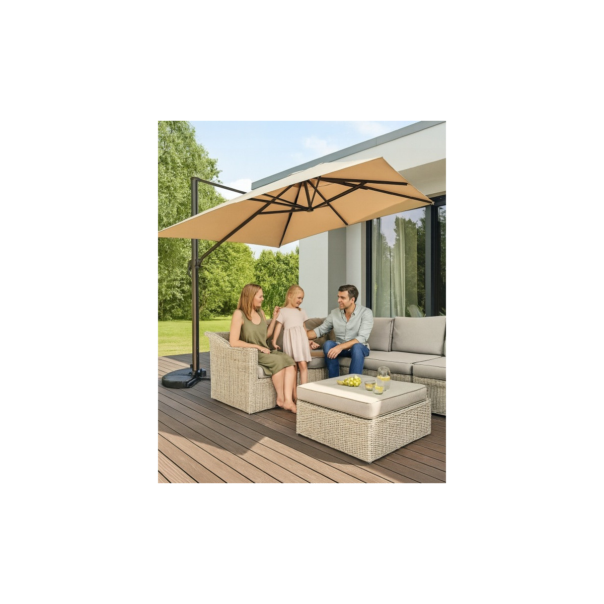 Umbrelă de grădină din aluminiu ROMA 300 cm cu braț lateral, bej