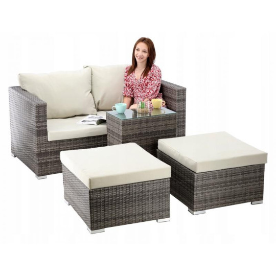 Mobilier de grădină din ratan cu pat dublu 4în1