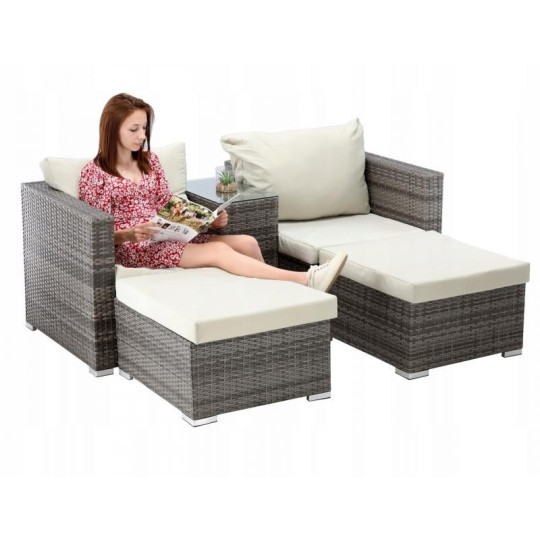 Mobilier de grădină din ratan cu pat dublu 4în1