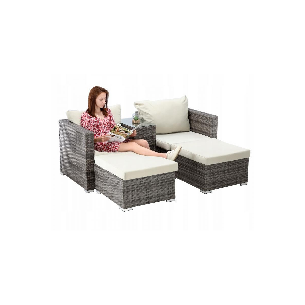 Mobilier de grădină din ratan cu pat dublu 4în1