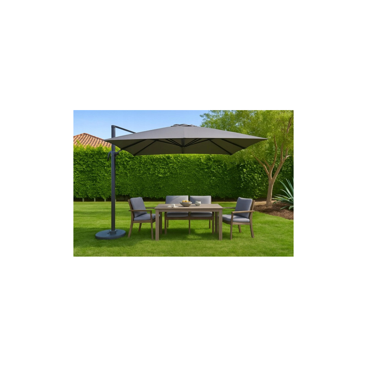 Umbrelă de soare din aluminiu ROMA, gri închis, 300 cm, cu braț lateral