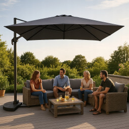 Umbrelă de soare din aluminiu ROMA, gri închis, 300 cm, cu braț lateral