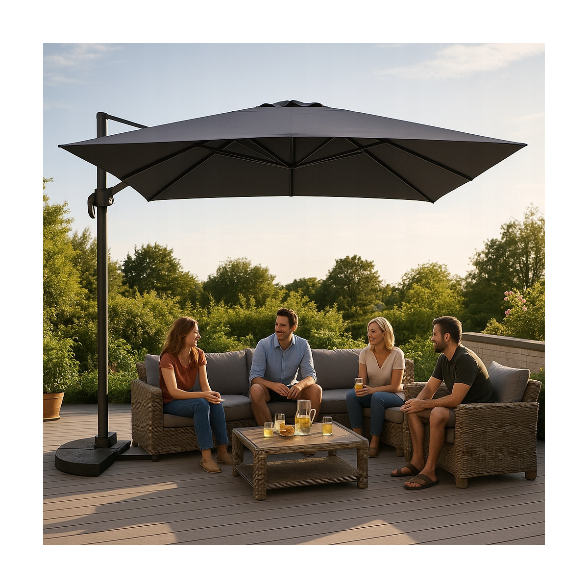 Umbrelă de soare din aluminiu ROMA, gri închis, 300 cm, cu braț lateral