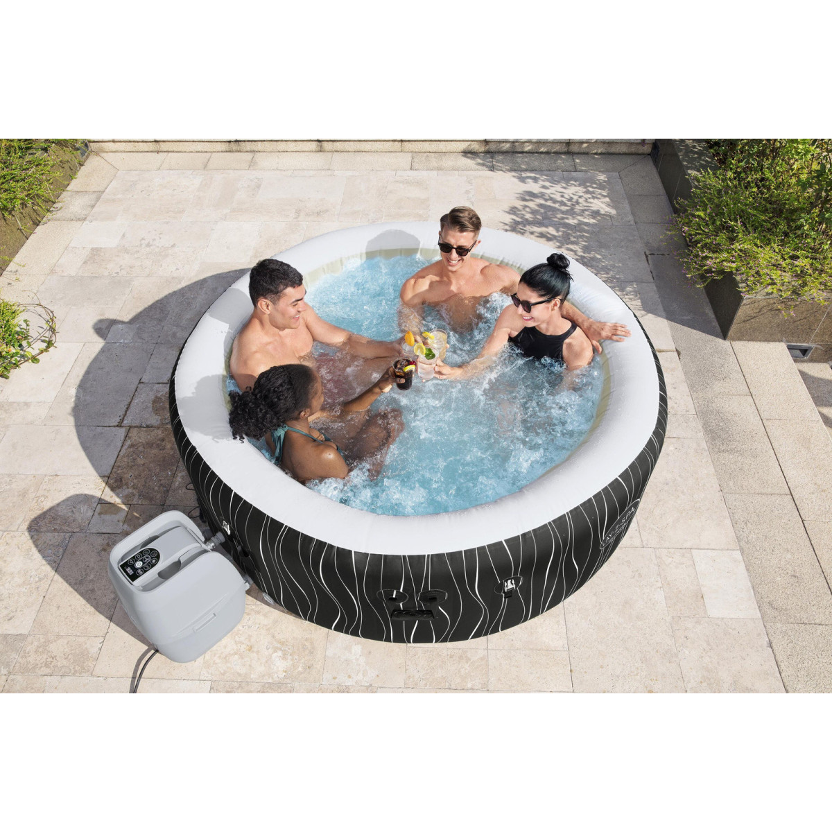 Cadă de hidromasaj gonflabilă de lux Hollywood AirJet pentru 4–6 persoane cu iluminare LED, 196 cm