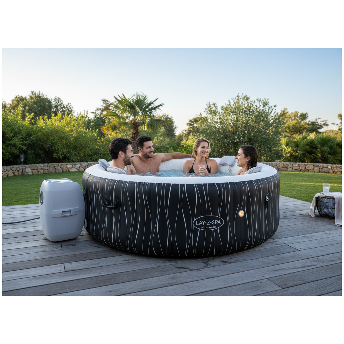 Cadă de hidromasaj gonflabilă de lux Hollywood AirJet pentru 4–6 persoane cu iluminare LED, 196 cm