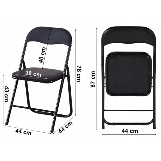 Scaun pliant pentru catering, negru KC-02-C – structură din oțel întărită