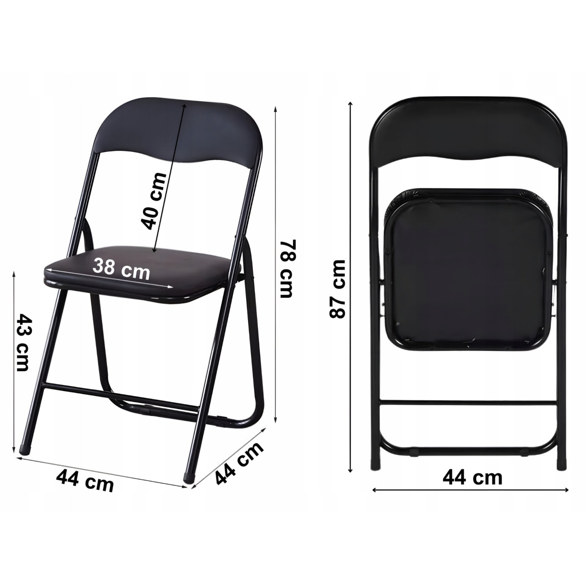 Scaun pliant pentru catering, negru KC-02-C – structură din oțel întărită